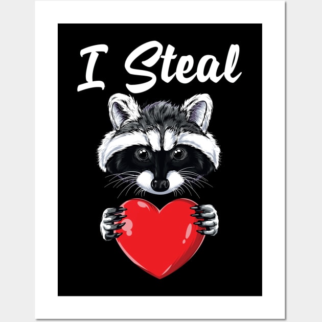 I Steal Hearts Raccoon Valentines Day Wall Art by Pennelli Studio